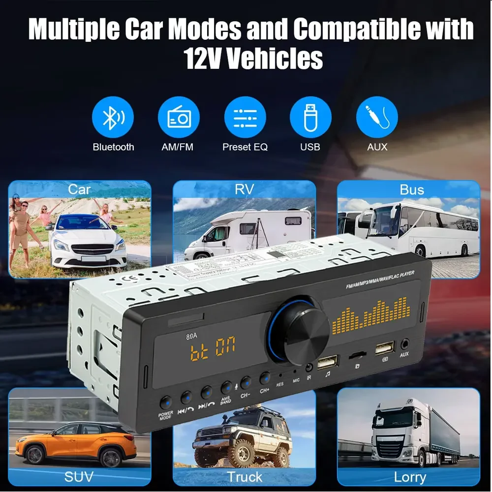 راديو السيارة 1Din 4*60 واط Srereo MP3 مشغل وسائط متعددة بلوتوث FM استقبال مع جهاز التحكم عن بعد دعم USB شحن TF FM AUX #4