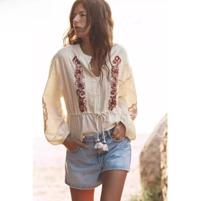 

Новинка 2025, летние женские длинные свеки, круглые, Ne irt, с декоративной вышивкой, на пуговицах, свободный крой, обычная длина, цвет