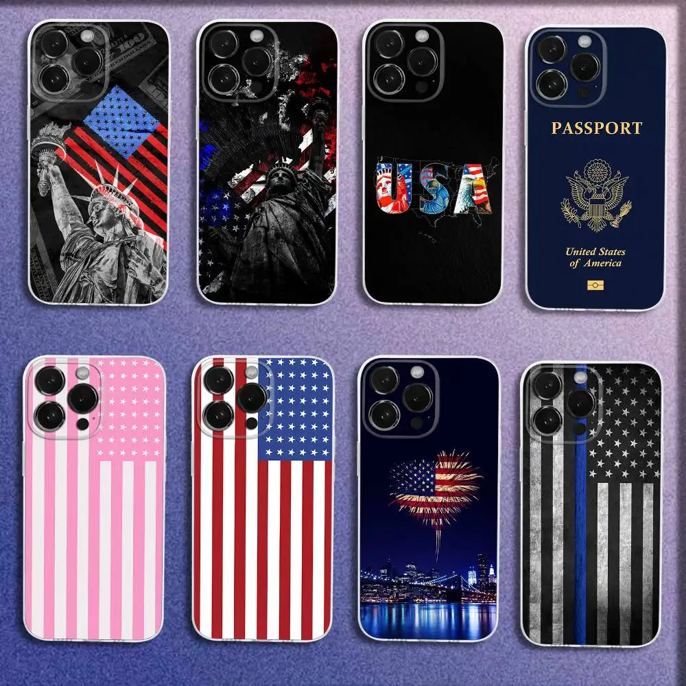

Phone Case For iPhone 16,15,14,13,12,11 Plus,Pro,Max,XR,XS,Plus,E,Mini Statue Liberty America USA Flag Passport Cover