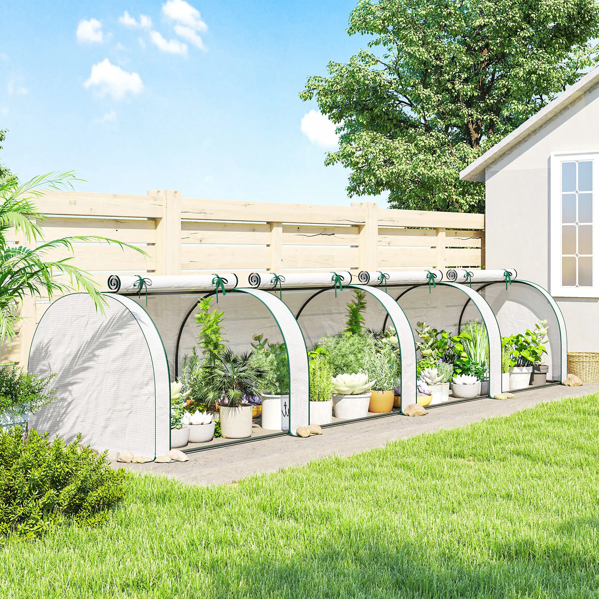 Mini Greenhouse, Portable Greenhouse with 4 Roll-Up Doors, PE Cover, 177.2