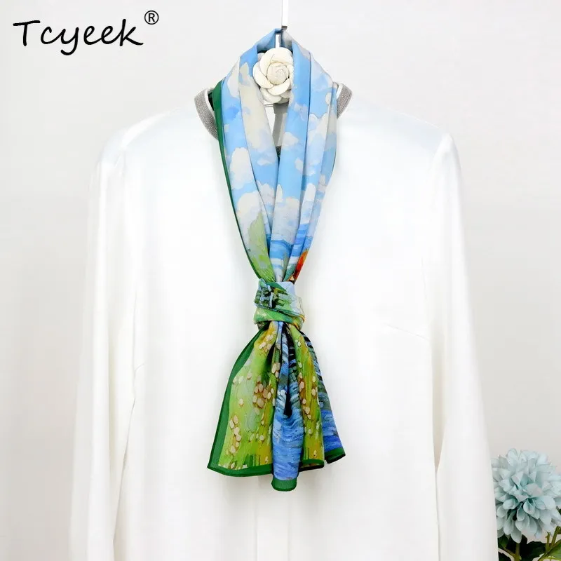 

Tcyeek, 100%Real Slik Elegant Scarf, Woman Landscape Painting, Mom Gifts All-match Fashion Scarves, 2024 Summer A458119QM