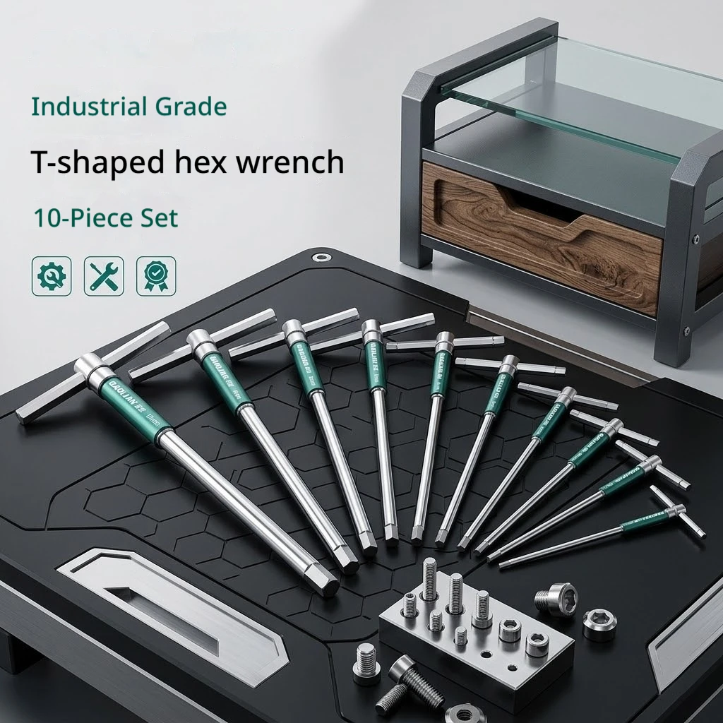 Ridgeloop Industrial Long T Handle Hex Key Set 8pcs Multi-spec Allen Wrench Hand Tool for Car Mechanical Repair
