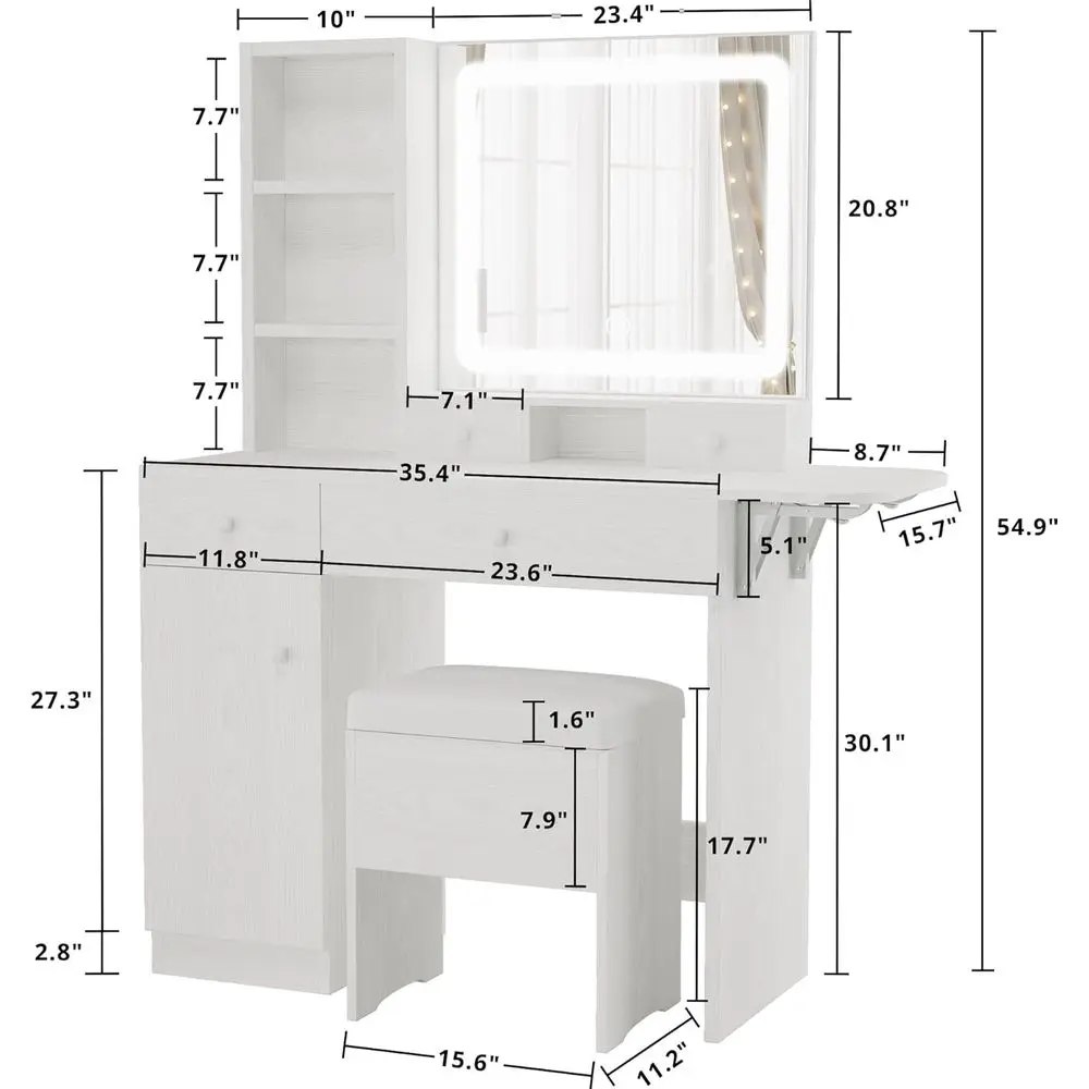 Matching storage stool showing fabric upholstery and storage compartment