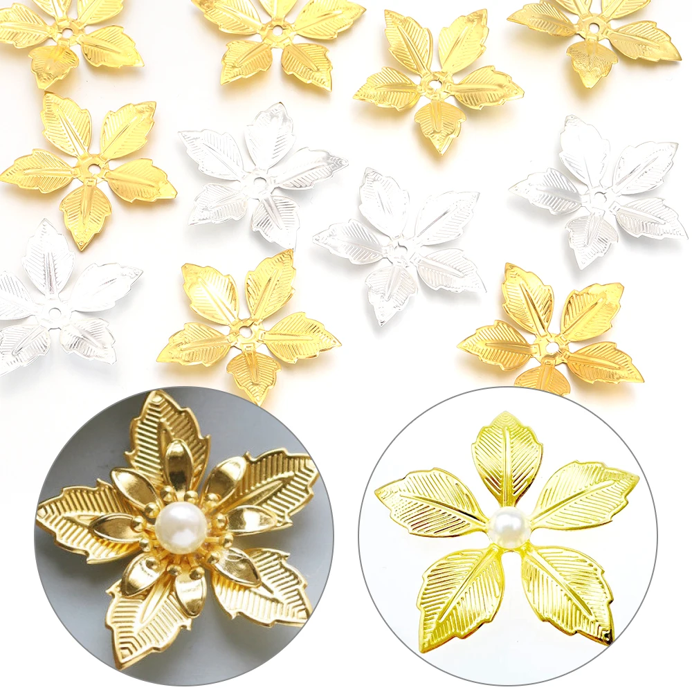 30pcs Metal Flower Spacer Beads Caps Iron Petals Connectors 