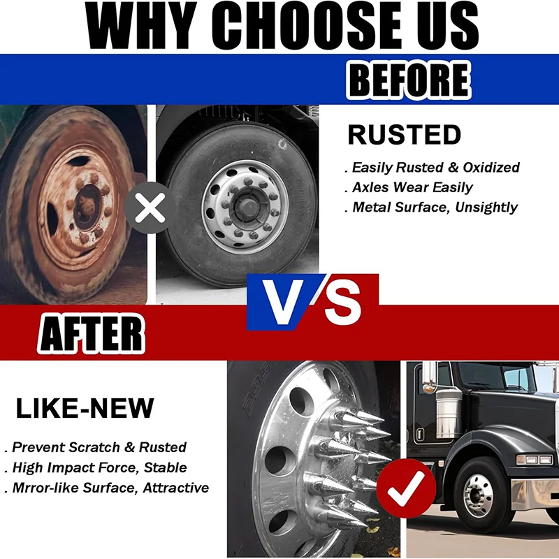 33 مم × 4 1/4 بوصة أغطية صواميل العروة المطلية بالكروم، أغطية بلاستيكية من الكروم ABS برغي مدبب على غطاء صامولة العروة لشبه الشاحنات #6