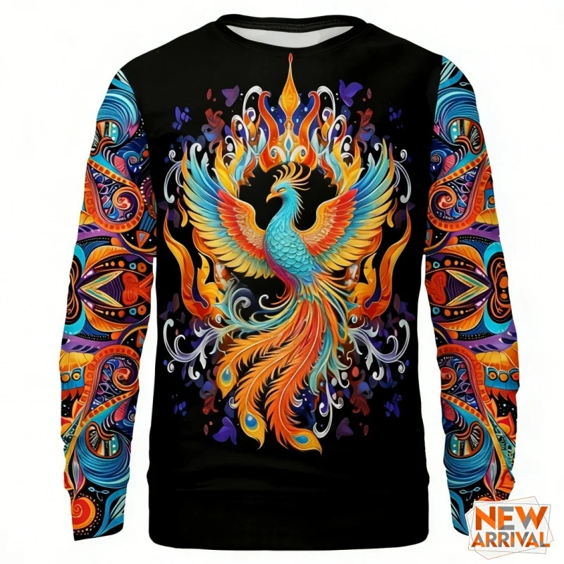 Sudadera con estampado 3D de Fénix Kirin para hombre, jersey con patrón de duende, sudaderas con capucha informales holgadas de calle con cuello redondo y manga larga, Tops Unisex