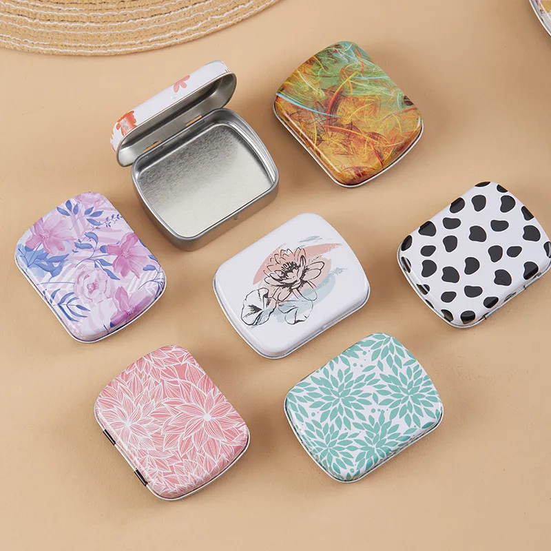 Mini Floral Pattern Metal Hinged Tin Box With Lid Rectangular Container Jar Small Storage Candy Jewelry Cases for Home Organizer