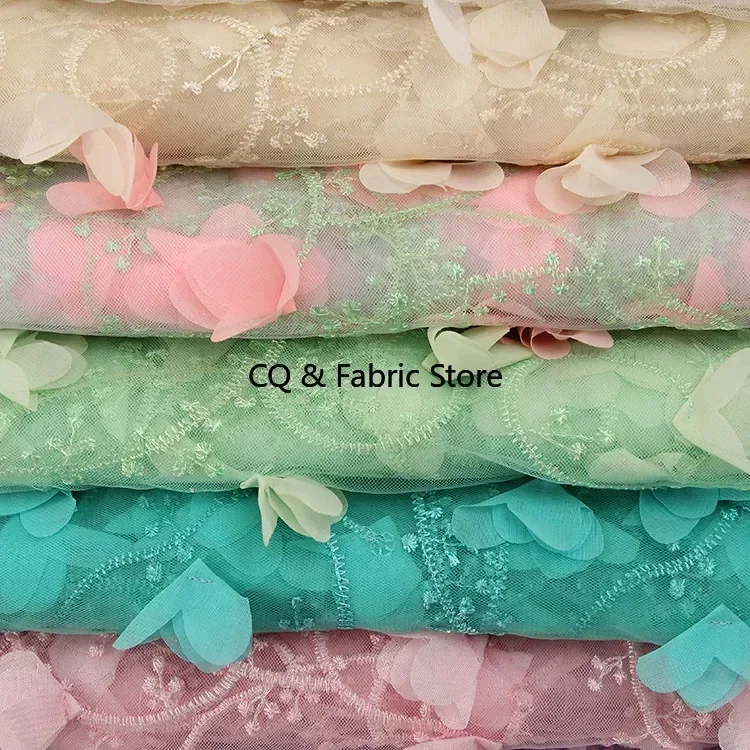 

Вышитый 3D шифоновый цветок, мягкая сетка, тюль, кружевная ткань для юбки-пачки, блузки, одежды, ткань для свадебного вечернего платья