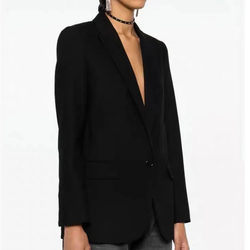 Zadig Black Blazer Female Rhinestone Design Tops Suit Women Casual Cotton Lapel Pocket Blazer Top Office Ladies Slim Blazers