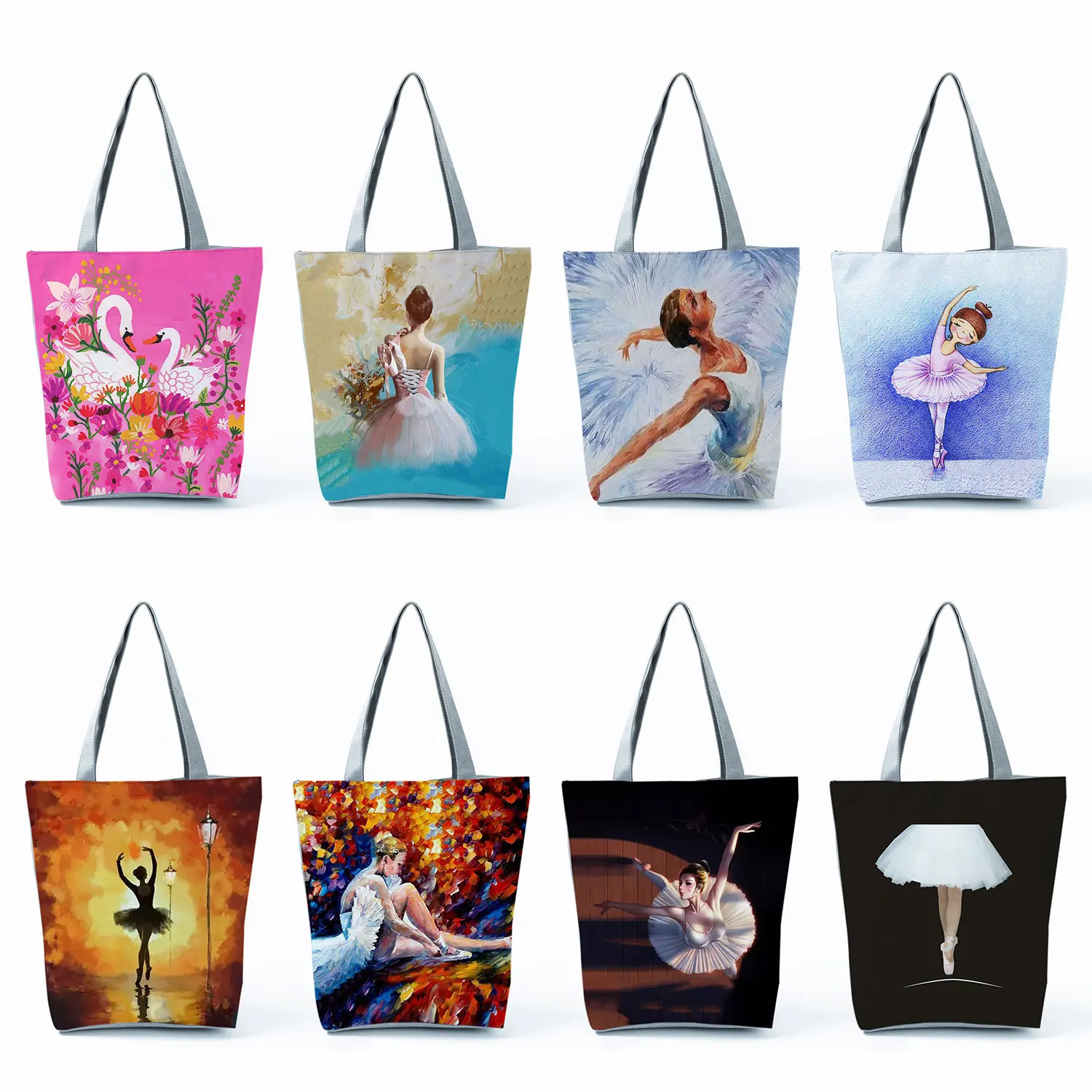 Ballet Art Girl Fashion Print Totes Foldable Portable Shopping Bag Handbags​ For Women ​Outdoor Practical Shoulder Bags Female