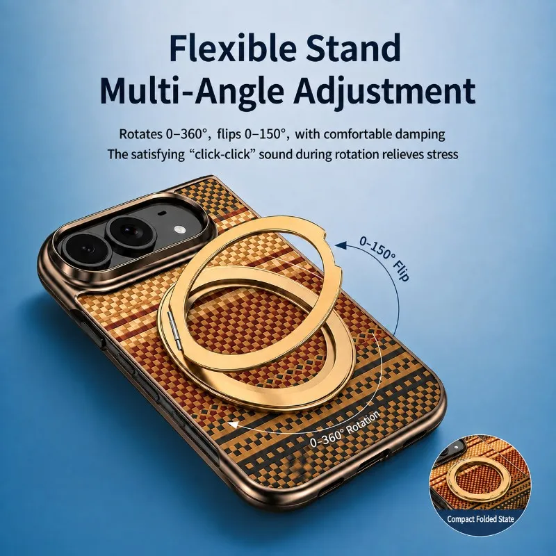 360°Rotating Metal Holder Carbon Fiber Texture For Magsafe Magnetic Fold Phone Case For iPhone Duo With Front Protective Film - view 3