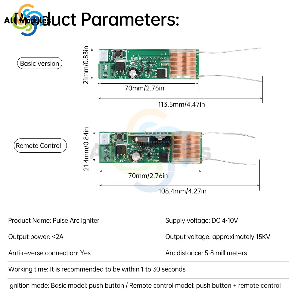 YF-29S Pulse Arc Igniter High Voltage Igniter DC 4-10V to 15KV Boost Coil Board DIY Arc Cigarette Ignition Igniter Module
