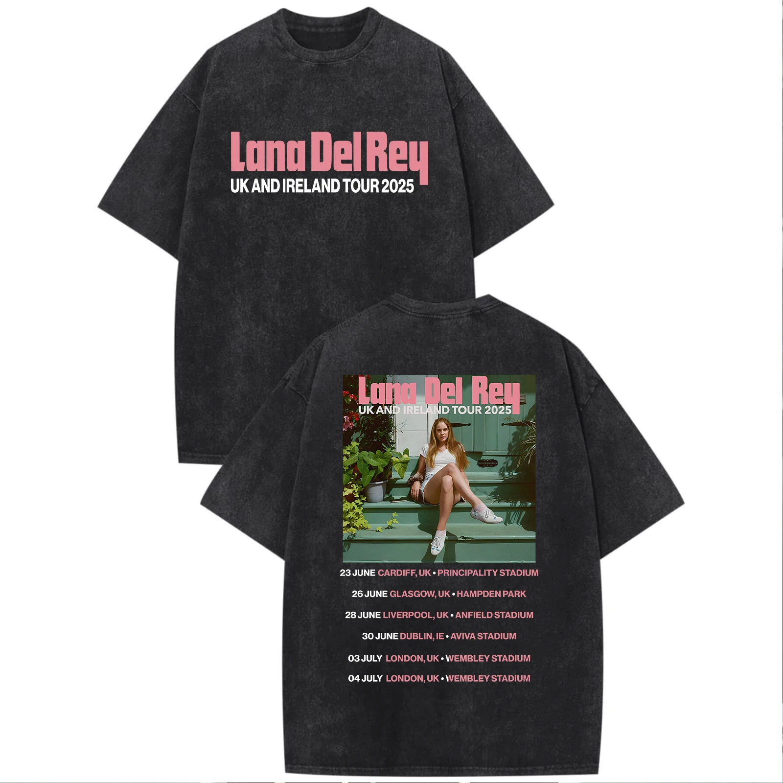 

Lana Del Rey Uk And Ireland Stadium Tour Washed T-shirt Men Harajuku Oversize Tee Unisex Y2k Shirt
