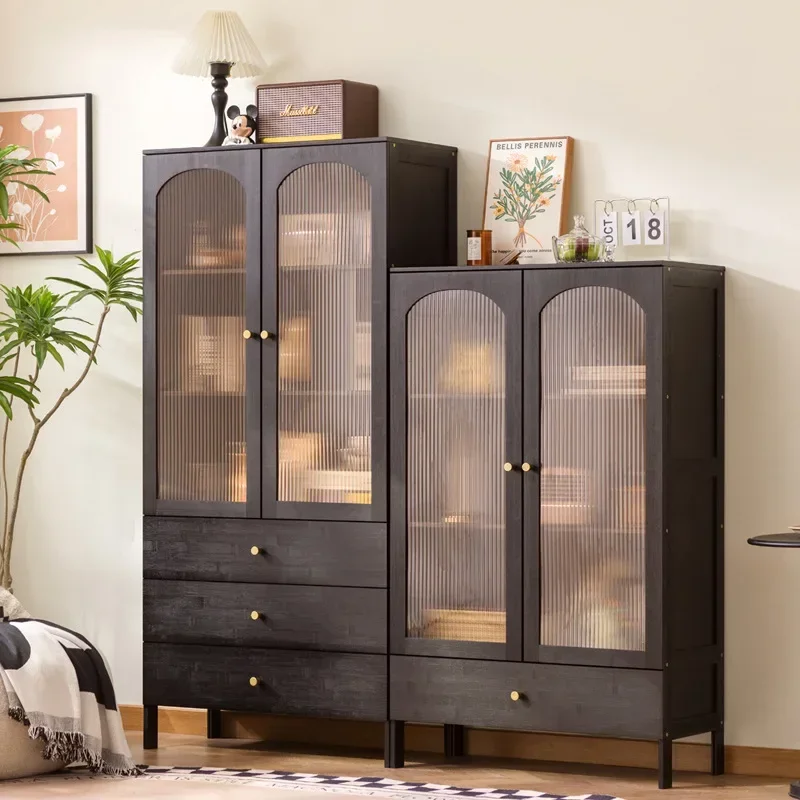 

Durable Black Glass Side Cabinet, Wine Cabinet Display, Storage Against The Wall, Household Living Room, Narrow Vertical Cabinet