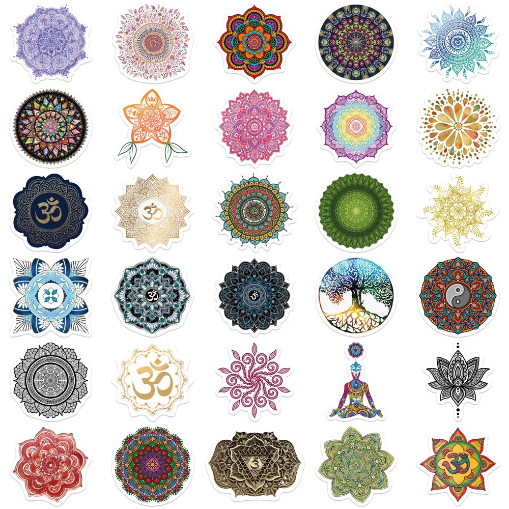 50PCS Cartoon Mandala Flower Yoga Sticker Graffiti iPad Helmet  Water Cup Guitar DIY Wall Sticker Toy Decoration
