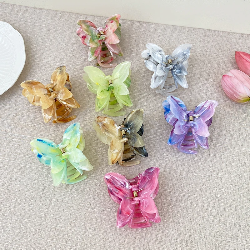 AISHG Marble Texture Double Layered Butterfly Grab Clip Korean Fashion Back Spoon Hair Clip Simple Elegant Girl Hair Accessory