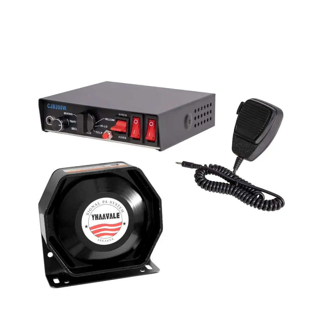 12V 200W Car Police Siren,120db Loudspaker,Air Horn Hands-Free Control,Push to Talk,Electronic Emergency Warming PA System Kit