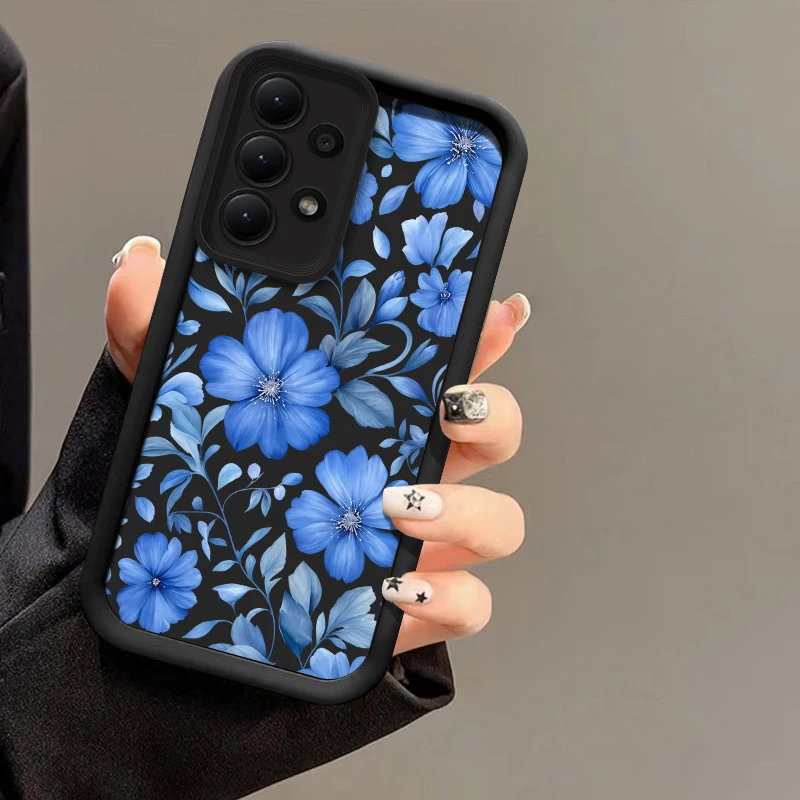 Light Blue Floral Case For Samsung Galaxy M54 M51 M36 M34 M31 M13 M14 M12 M11 M05 M06 M04 M02S M01S Soft Anti Scratch Cover Etui