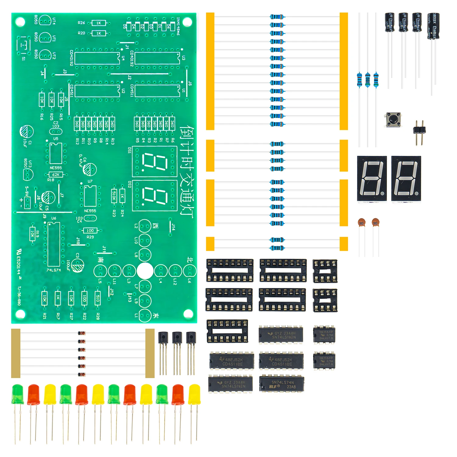 Countdown Traffic Light DIY Kit Digital Circuit Electronics Teaching Training Skills Soldering Practice Loose Parts