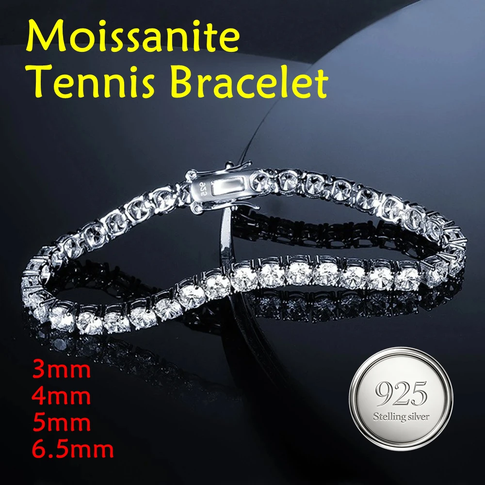 D Color VVS1 Moissanite Tennis Bracelets Exquisite S925 Sterling Silver for Women Man Wedding Pass diamond test Gift
