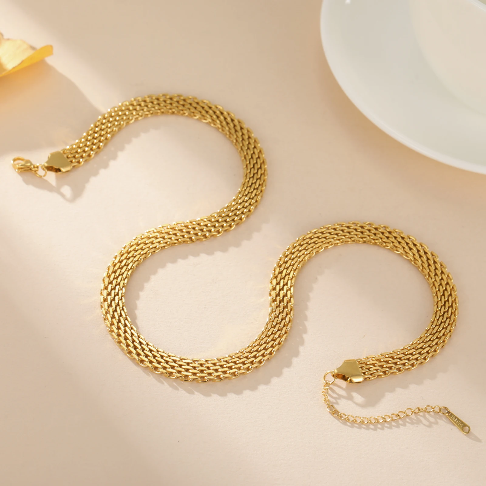 Stainless Steel Gold Color Mesh Chain Necklaces for Women Trendy Jewelry Wide Necklaces Party Birthday Gift 2026 New Wholesale