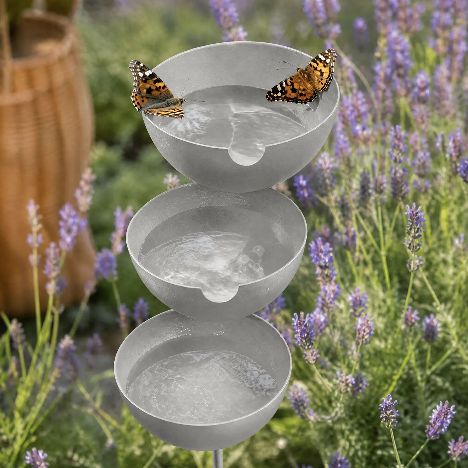 3-Tiered Garden Stands with Rainwater Collectors Rain Catcher Bird Bath Birds Feeder Water Bowl Stake for Garden