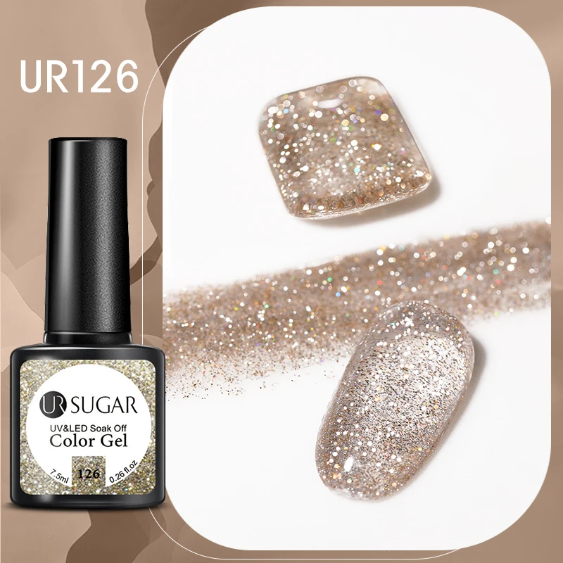 UR SUGAR 7.5ml Champagne Reflective Glitter Nail Gel Polish Summer Laser Sparkling Effect Semi Permanent Soak Off UV LED Varnish