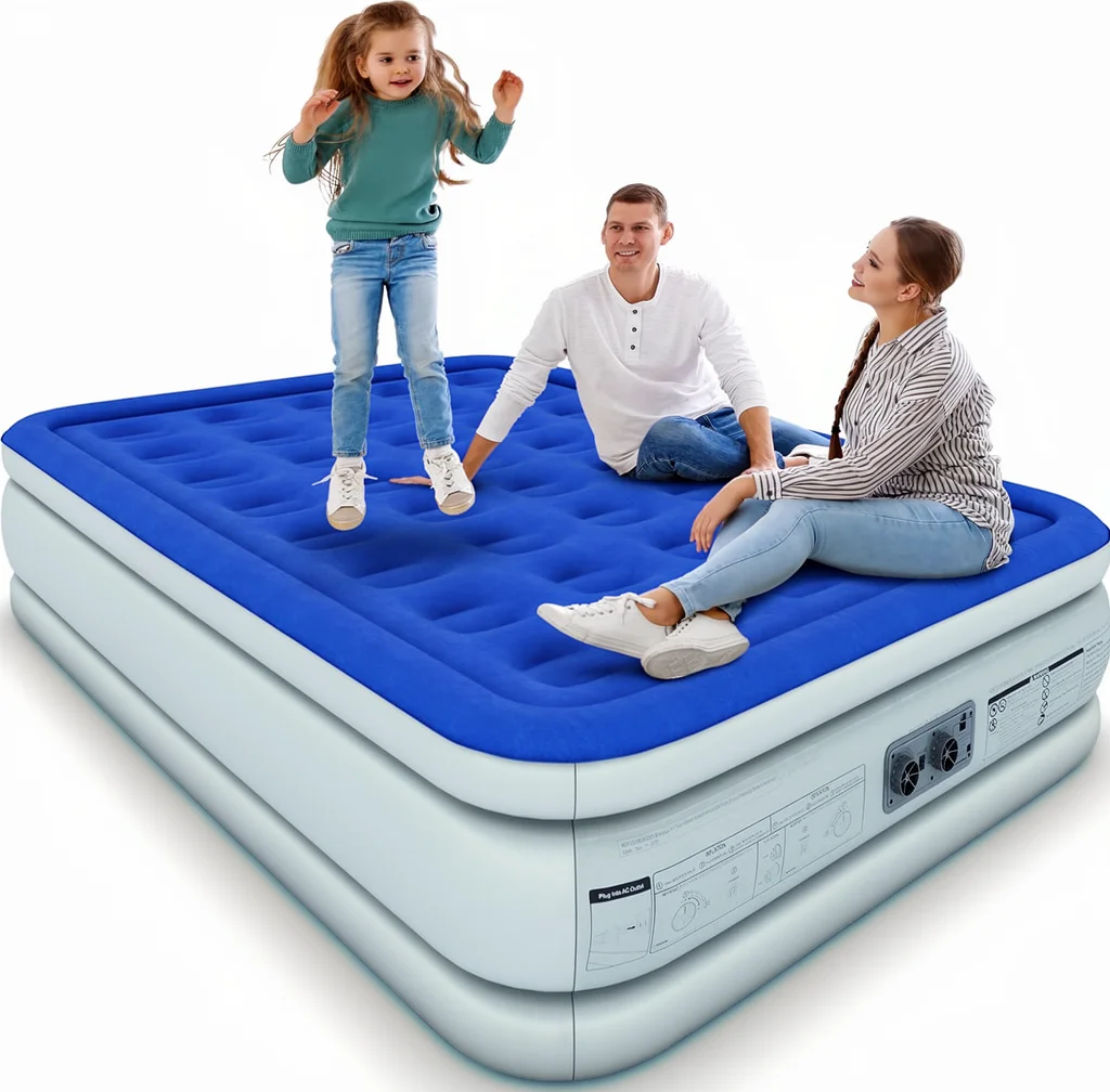 EnerPlex King 76 Double Height Inflatable Mattress Built-in Dual Pump PVC Cover Camping Home Furniture Portable Durable Quick