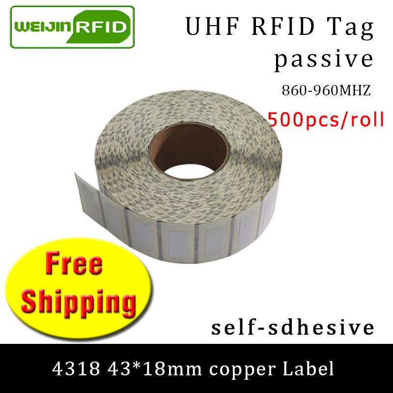 RFID tag UHF sticker NXP U8 43x18mm EPC printable copper label 915m 500pcs free shipping long range adhesive passive RFID label