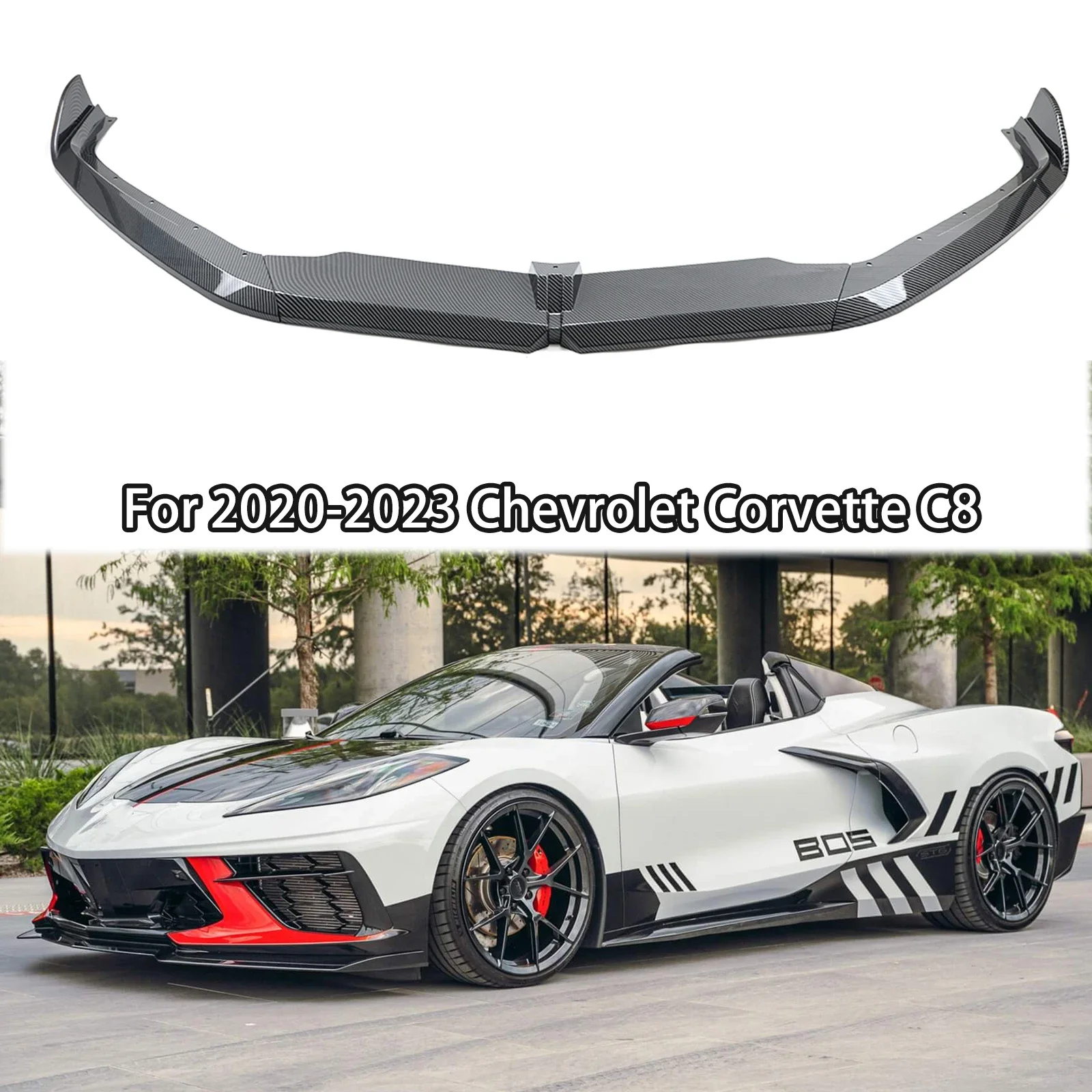 

For 2020-2023 Chevrolet Corvette C8 A Set Car Front Bumper Lip Diffuser Splitter Spoiler Carbon Fiber Style Glossy Black