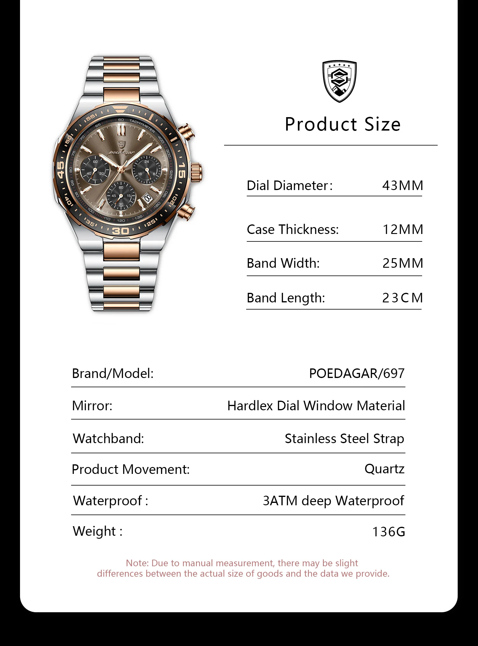 POEDAGAR Luxus Mode Herrenuhr Wasserdicht Leuchtend Quarz Sportuhr Datum Chronograph Business Herrenuhren Männliche Armbanduhr – Detail 9