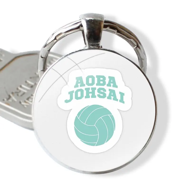 Aoba Johsai Volleyball Haikyuu Keychain Handmade Glass Cabochon Key Ring Holder Pendant Key Chains