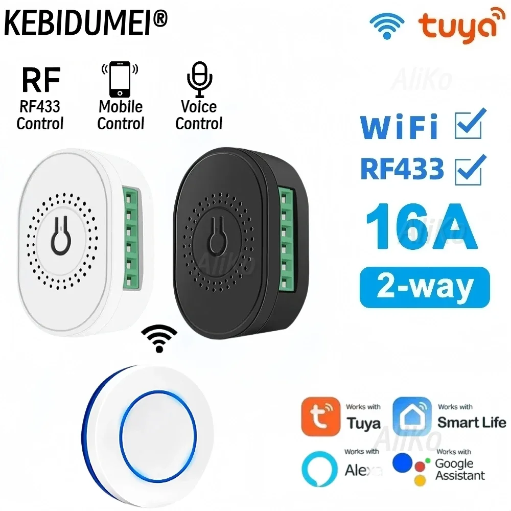 Модуль умного переключателя Tuya RF433 Wi-Fi 16A, мини-релейный приемник, контроллер автоматизации умного дома «сделай сам», работа с голосовым управлением Google