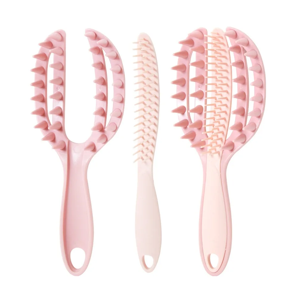 High Quality 2 in 1 Massage Comb Pink Purple Massage The Scalp Openwork Comb Fluffy Comb Plastic Hairdressing Comb Wash Hair
