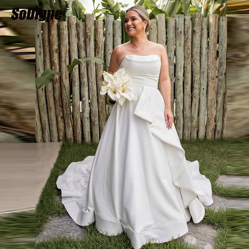 SoDigne A-line Church Wedding Dresses Strapless Sleeveless Satin Bridal Dress 2026 Long Bride Gown Vestidos De Novia Customized