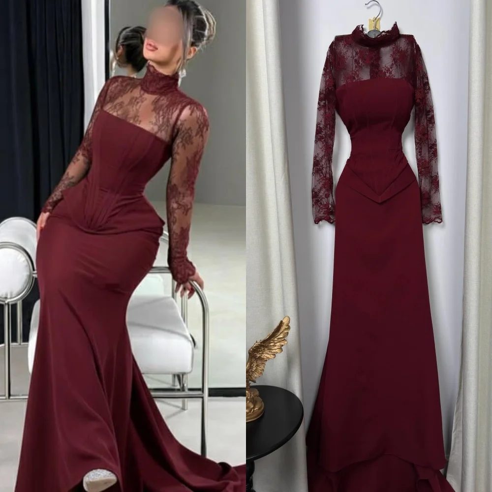 

Изысканный сексуальный трикотаж со складками на пуговицах, кружевные длинные платья русалки с высоким воротником, платья на заказ, доступны размеры