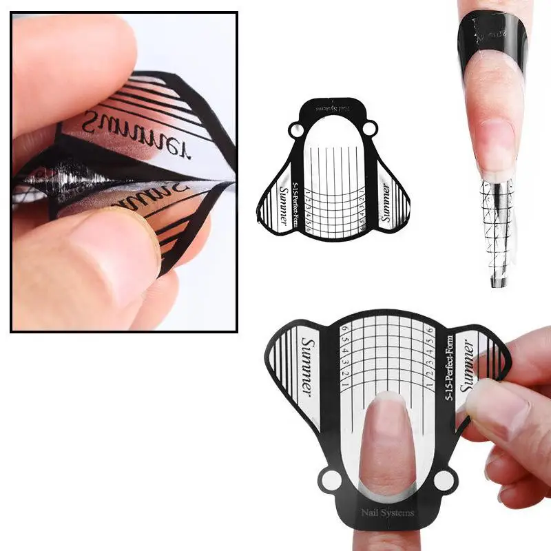 100Pcs Nail Art Form Transparent Black French Acrylic UV Gel Tip Extension Sticker Guide Stencil Tool
