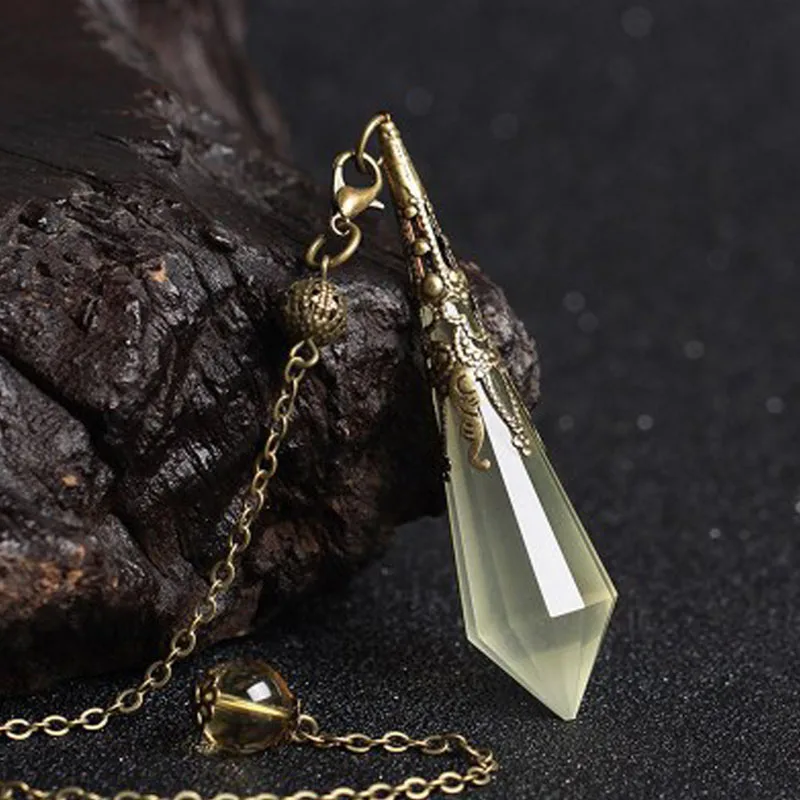 Faceted Citrine Divination Pendulum Reiki Natural Yellow Quartz Crystal Gemstone Dowsing Pendulum with Copper Chain Beads Charm