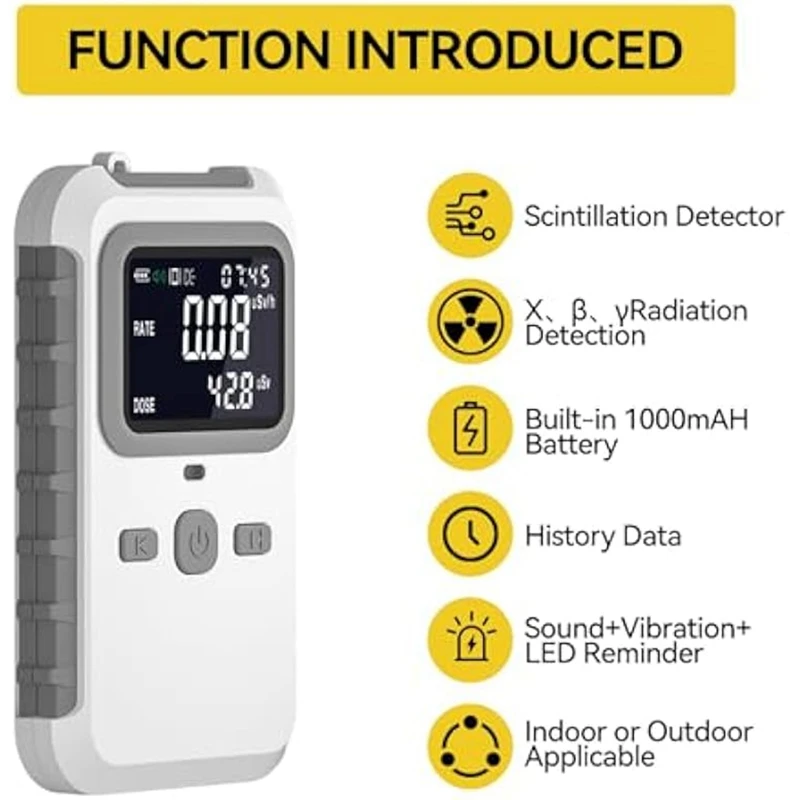 Nuclear Radiation Detector - Radiation Dosimeter With LCD Display,Beta Gamma X-Ray Rechargeable Radiation Monitor Meter Durable