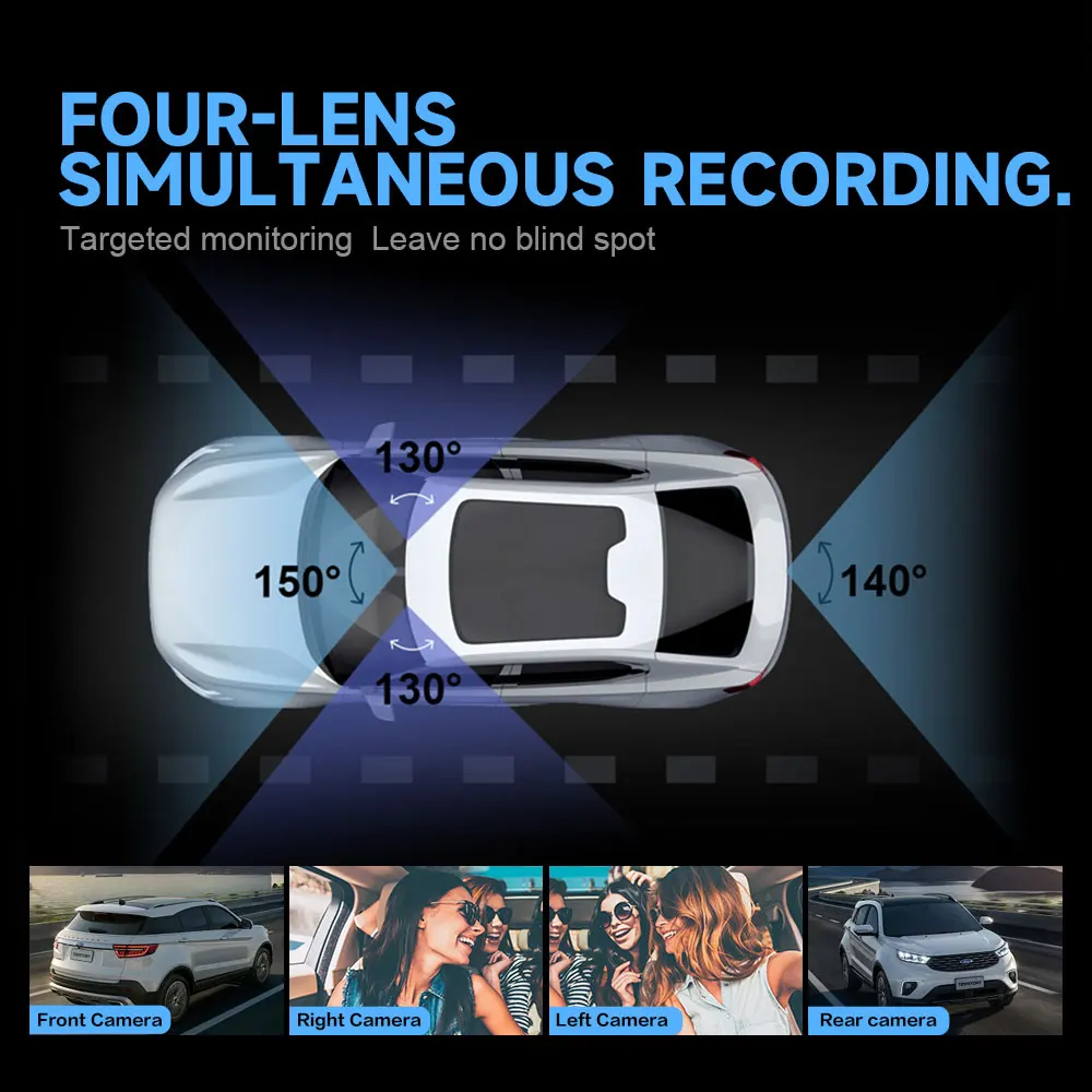 AOEDI AD365 4 Channel Car Camera Dash Cam IR Night Vision 1080P Front and Rear Wifi GPS Car Black Box With Reverse Camara