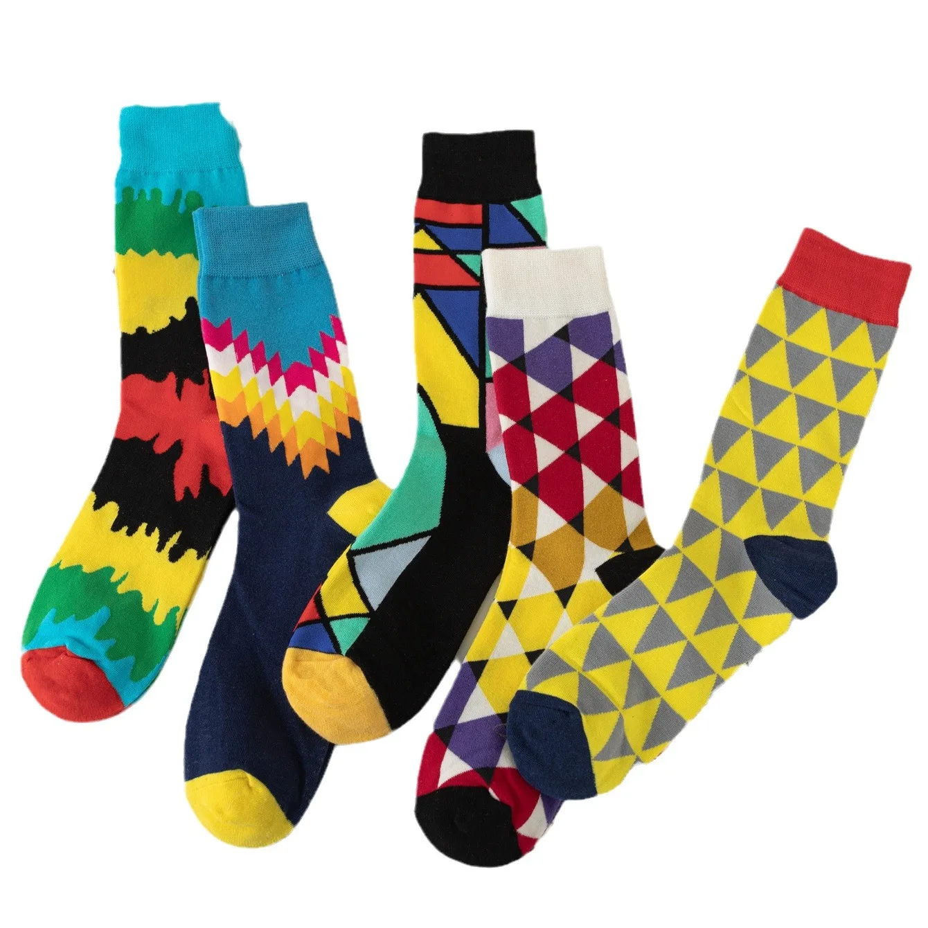 New Arrival Unisex Couples Geometric Colorful Triangular Grid Striped Clash Color Fashion Trendy Harajuku Style Socks