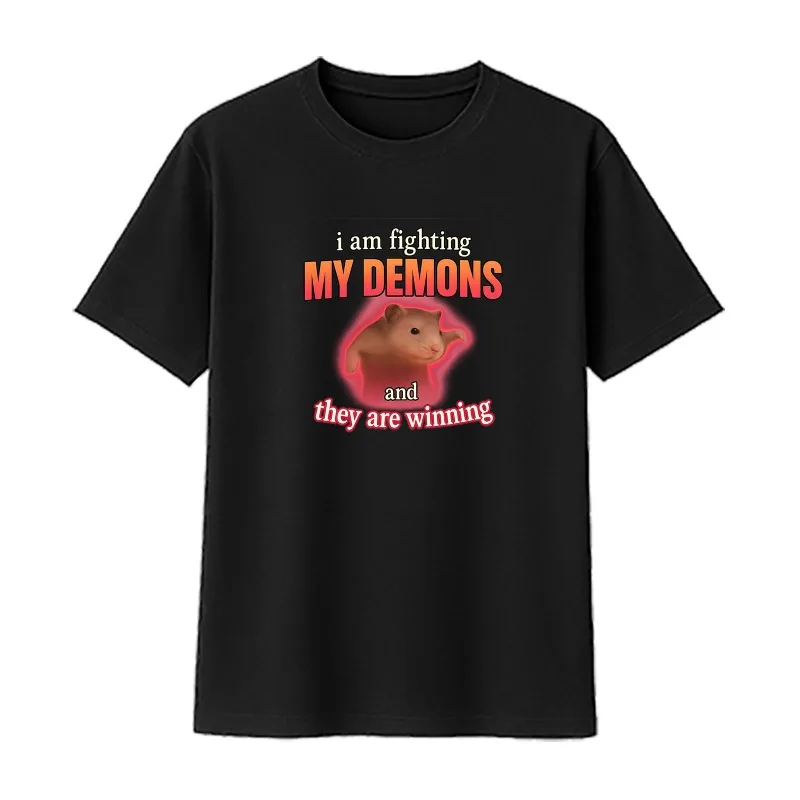 

Funny Meme T Shirt for Men Women Unisex Fighting My Demons Graphic Cotton Tee Mental Health Humor Gift Casual Summer Outfit