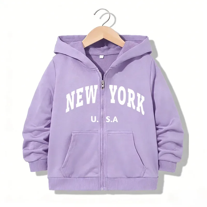 Fashion New York Letter Zipper Hoodie Jackets Boys Girls Y2k Zip Up Sweatshirt Spring Autumn Hoodies Casual Clothes