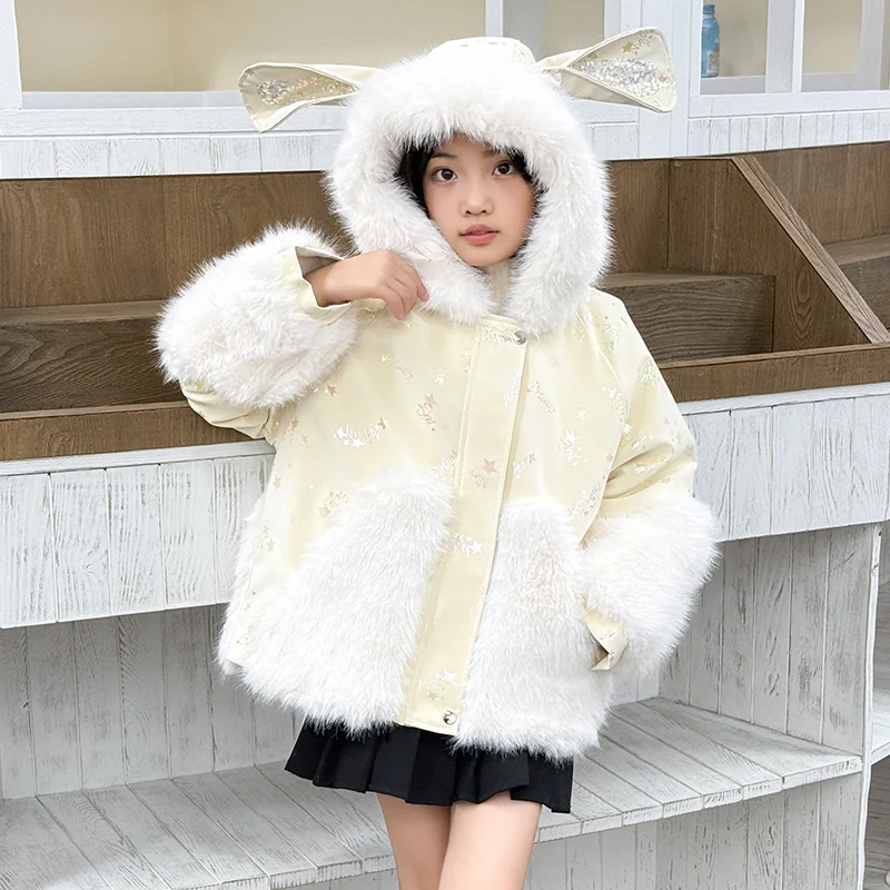 Mädchen Wintermantel Kinder Süße Prinzessin Pelzmantel Oberbekleidung Parkas Teenager Kinder Verdicken Warme Samt Jacke Outfits Kleidung – Detail 13