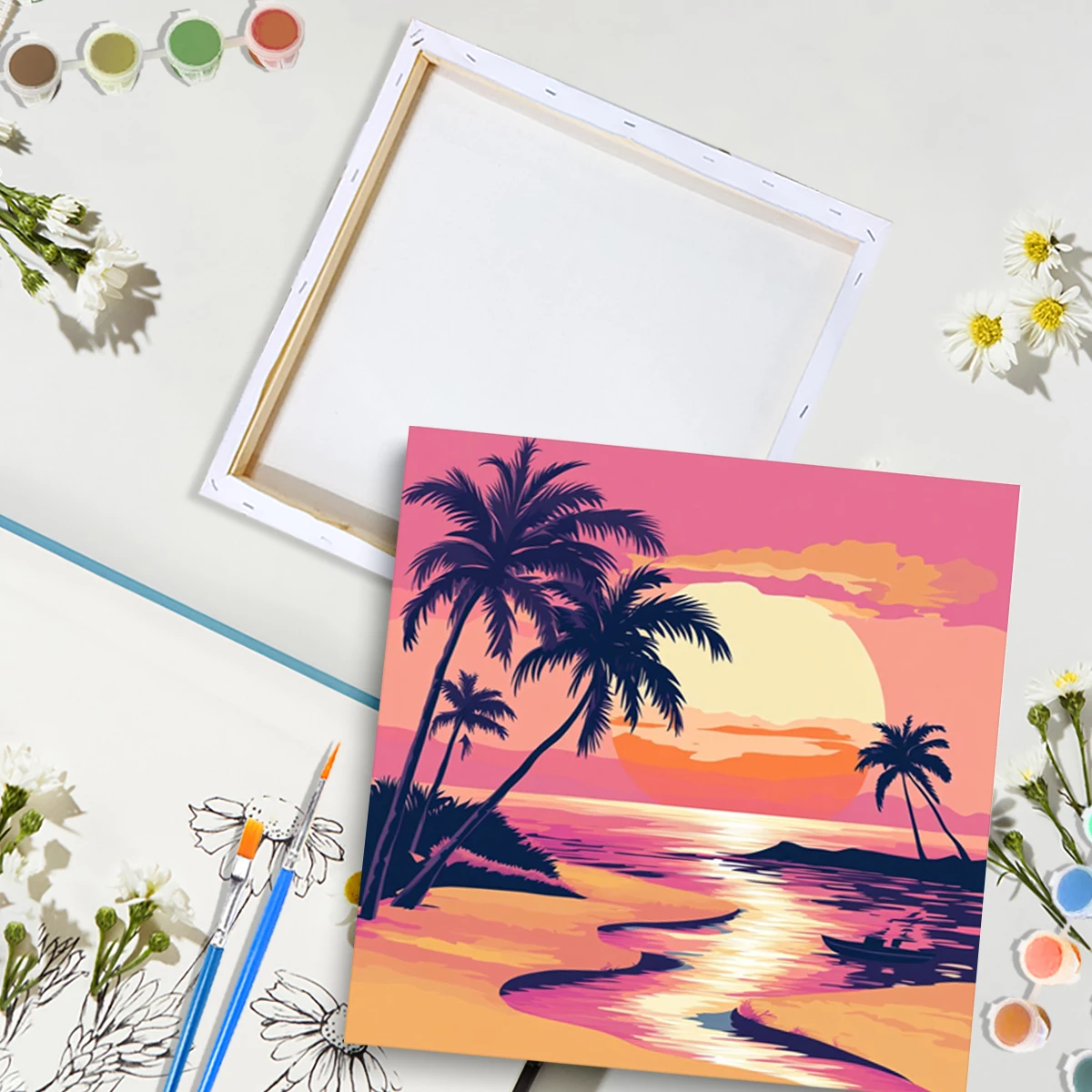 RUOPOTY Framed Paint By Numbers Kit For Beginner Beach Sunset Picture By Number Kits Drawing Kit Color By Number For Home Decors