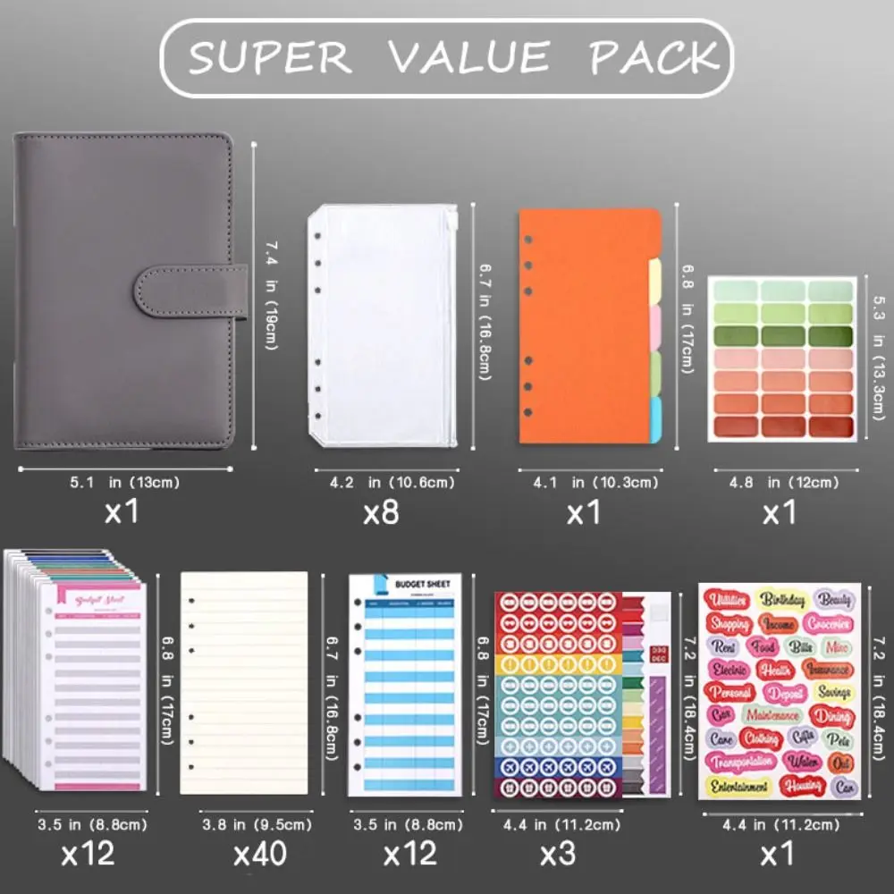 A6 Binder Ledger PU Leather PVC Money Binder Organizer Expense Budget Sheets Macaron Colorful Budget Binder Notebook