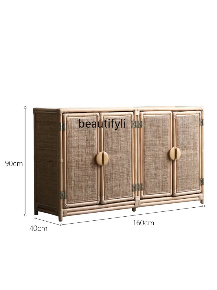 

zq Rattan Sideboard Cabinet Vintage Storage Cabinet Bedroom Locker Household Living Room Cabinet