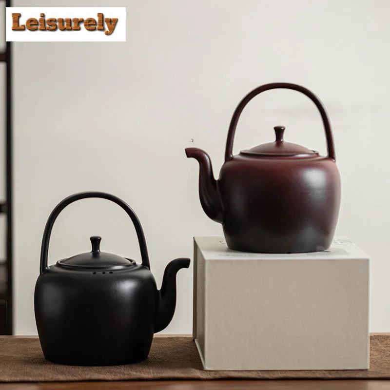 

1000ML Zen Black Large Capacity Ceramic Teapot High Temperature Resistant Lifting Handle Pot Boiling Water Kettle For Tea Stove