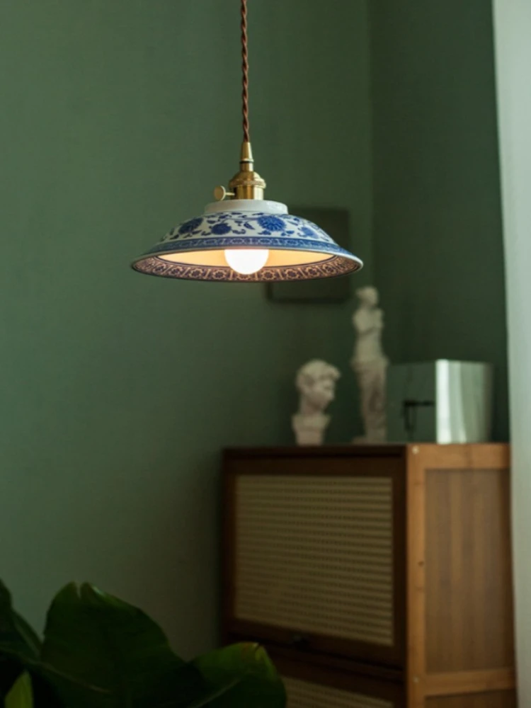 Chinese stijl retro blauw-witte porseleinen hanglampen voor balkon, nachtkastje, eetkamer en keuken - afbeelding 2