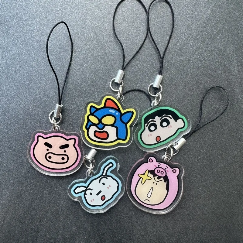 5pcs Crayon ShinChans  Large Head Acrylic Phone Chain Internet Celebrity Personalized Cartoon Phone Chain Decorative Supplies